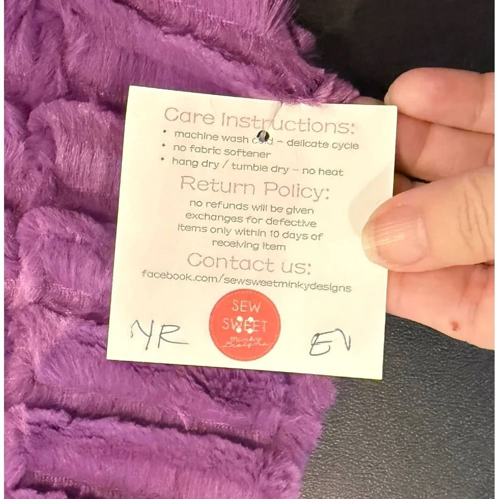 Sew Sweet Minky Designs Travel Neck Pillow Cover Purple Plush Luxury Cozy NEW